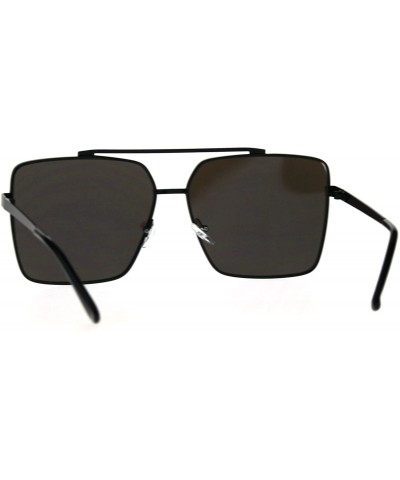 Rectangular Retro Oversize Rectangular Pilots Metal Rim Luxury Fashion Sunglasses - Black Blue - CM187LC25E5 $23.44