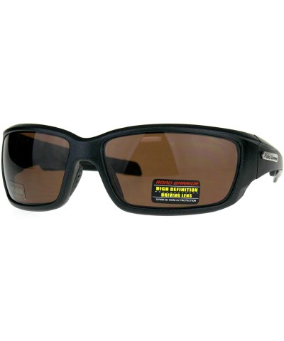 Rectangular Mens HD Driving Lens Warp Around Rectangular Biker Sport Sunglasses - Matte Black - C8189XLK4XC $11.74