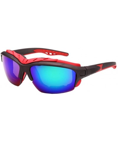 Goggle Men Reflective Mirror UV Sunglass Women Outdoors Sport Goggles Glasses - Blue Green - CF183D4C044 $10.46