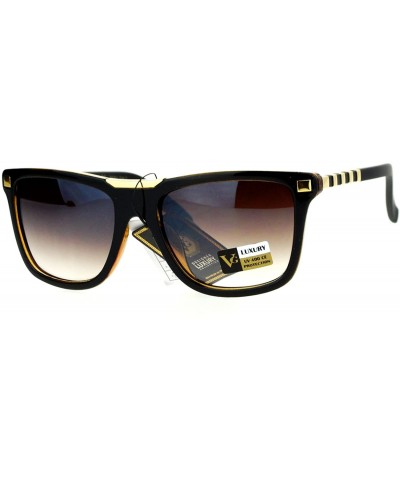 Wayfarer Luxury Designer Rectangular Horn Rim Gradient Lens Bling Sunglasses - Dark Brown - C212HHXOWM1 $26.85
