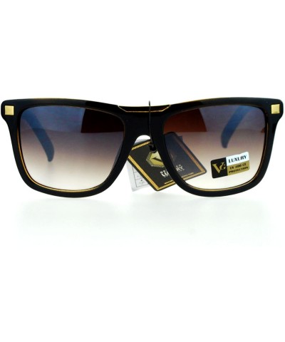 Wayfarer Luxury Designer Rectangular Horn Rim Gradient Lens Bling Sunglasses - Dark Brown - C212HHXOWM1 $22.84