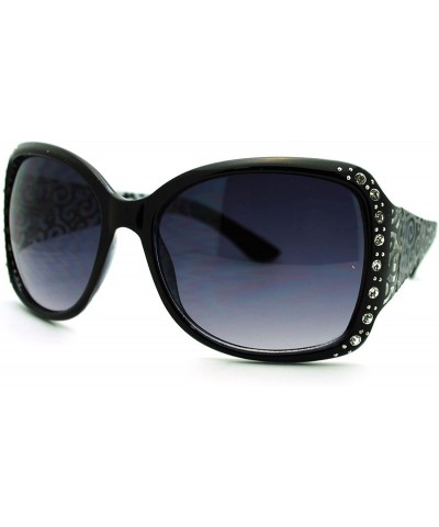 Rectangular Womens Rhinestone Oversized Rectangular Butterfly Thick Arm Fashion Sunglasses - Black - CU11JKRDV7Z $19.21