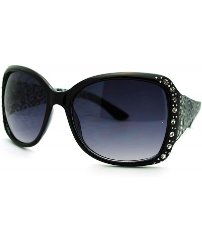 Rectangular Womens Rhinestone Oversized Rectangular Butterfly Thick Arm Fashion Sunglasses - Black - CU11JKRDV7Z $10.26