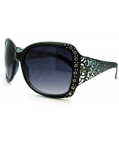 Rectangular Womens Rhinestone Oversized Rectangular Butterfly Thick Arm Fashion Sunglasses - Black - CU11JKRDV7Z $10.26