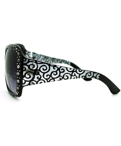 Rectangular Womens Rhinestone Oversized Rectangular Butterfly Thick Arm Fashion Sunglasses - Black - CU11JKRDV7Z $10.26