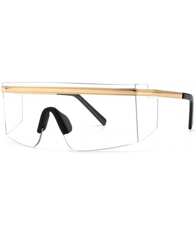 Oversized One Piece Sunglasses Men Rimless Metal Shield Oversized Female Windproof Uv400 Summer - Gold With Clear - CY1999MZN...