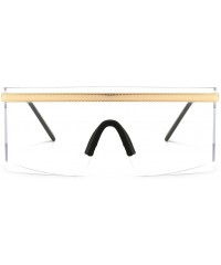 Oversized One Piece Sunglasses Men Rimless Metal Shield Oversized Female Windproof Uv400 Summer - Gold With Clear - CY1999MZN...
