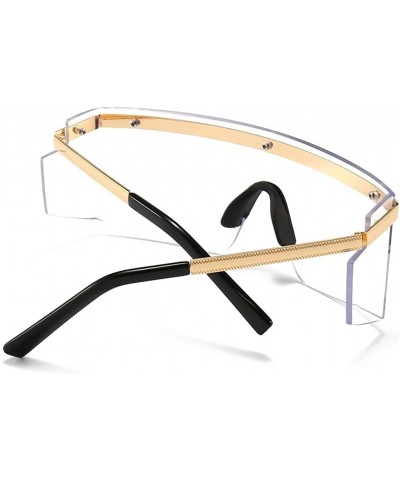 Oversized One Piece Sunglasses Men Rimless Metal Shield Oversized Female Windproof Uv400 Summer - Gold With Clear - CY1999MZN...