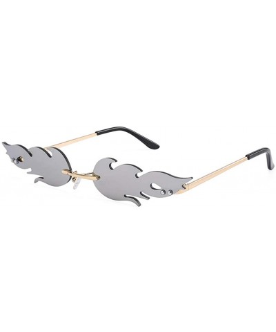 Wrap Retro Fashion Sunglasses Non-Polarized Personality Anti-UV Flame Casual Sunglasses - Silver - CW18A0GGY6M $9.32