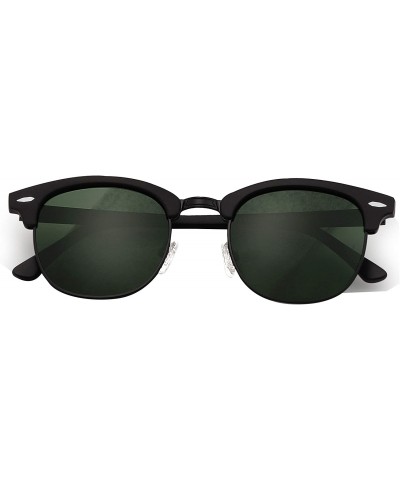 Round Stylish 80th Retro Unisex Polarized Sunglasses UV400 Classic Vintage Chic - Black Mat-green - C118DT03ZGA $19.39