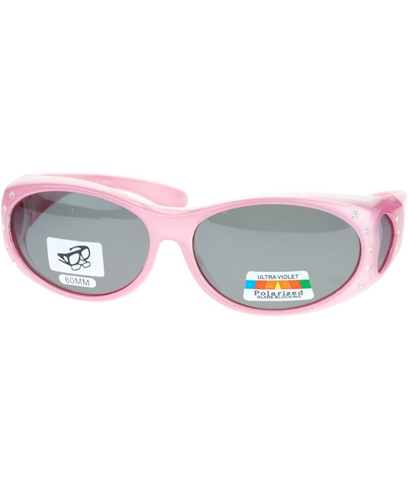 Oval Womens Polarized Fit Over Glasses Sunglasses Oval Rhinestone Frame - Pink - C11880MISOG $11.64