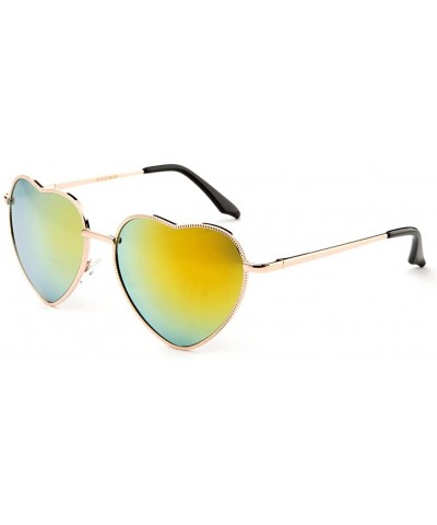 Aviator Women Heart Shaped Aviator Sunglasses Thin Metal Frame Flash Lens Color Lens with Spring Hinge - CL183CXQCYT $17.96