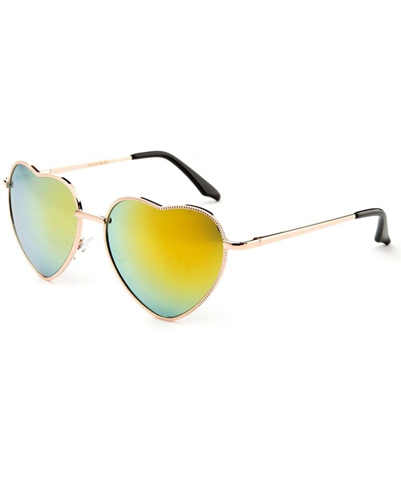 Aviator Women Heart Shaped Aviator Sunglasses Thin Metal Frame Flash Lens Color Lens with Spring Hinge - CL183CXQCYT $9.59