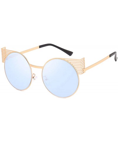 Oval Unisex Vintage Round Metal Frame Tinted Lenses Sunglasses UV400 - Gold Blue - CW18NNIL9ZY $18.60