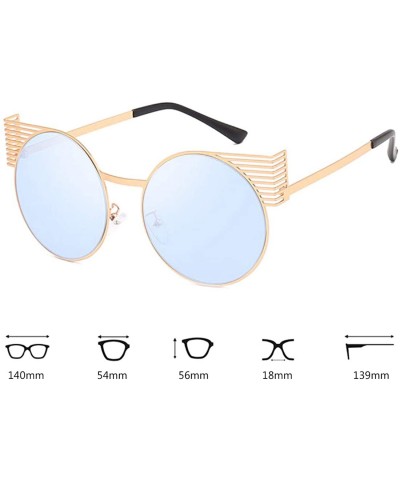 Oval Unisex Vintage Round Metal Frame Tinted Lenses Sunglasses UV400 - Gold Blue - CW18NNIL9ZY $8.92