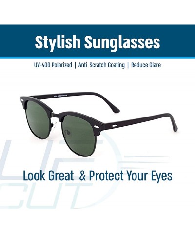 Round Stylish 80th Retro Unisex Polarized Sunglasses UV400 Classic Vintage Chic - Black Mat-green - C118DT03ZGA $17.52