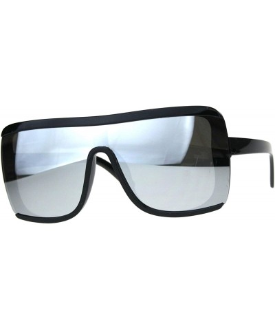 Square Oversized Shield Sunglasses Unisex Fashion Square Flat Top Shades UV 400 Black - Black - CG18HRK0IUQ $12.23