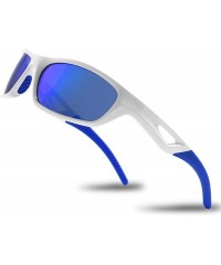 Sport Sunglasses for Men Women-Polarized Sports for Cycling Fishing Running - Blue&white - CP18Z2X9CLT $17.51