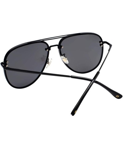 Oversized Oversized Rimless Aviator Sunglasses Metal Frame with Spring Hinges - Designer Inspired Shade for Women/Men 87247 -...