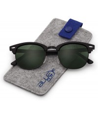 Round Stylish 80th Retro Unisex Polarized Sunglasses UV400 Classic Vintage Chic - Black Mat-green - C118DT03ZGA $17.52