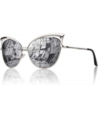 Oversized Women's Oversized Polarized Metal Frame Mirrored Cat Eye Sunglasses MT3 - B Silver Frame/Silver Mirrored Lens - C91...