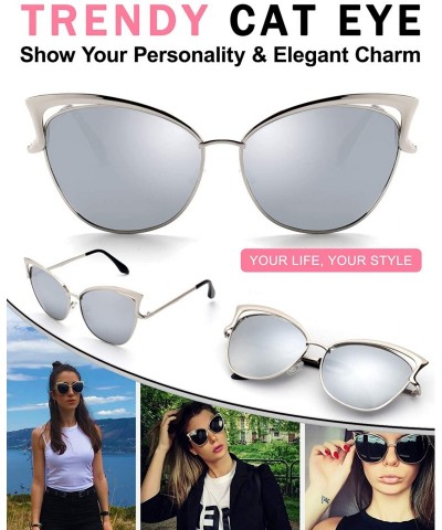 Oversized Women's Oversized Polarized Metal Frame Mirrored Cat Eye Sunglasses MT3 - B Silver Frame/Silver Mirrored Lens - C91...
