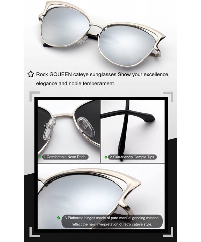 Oversized Women's Oversized Polarized Metal Frame Mirrored Cat Eye Sunglasses MT3 - B Silver Frame/Silver Mirrored Lens - C91...