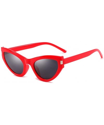 Oval Women Sunglasses Retro Black Grey Drive Holiday Oval Non-Polarized UV400 - Red Grey - CQ18R96ENXD $17.24