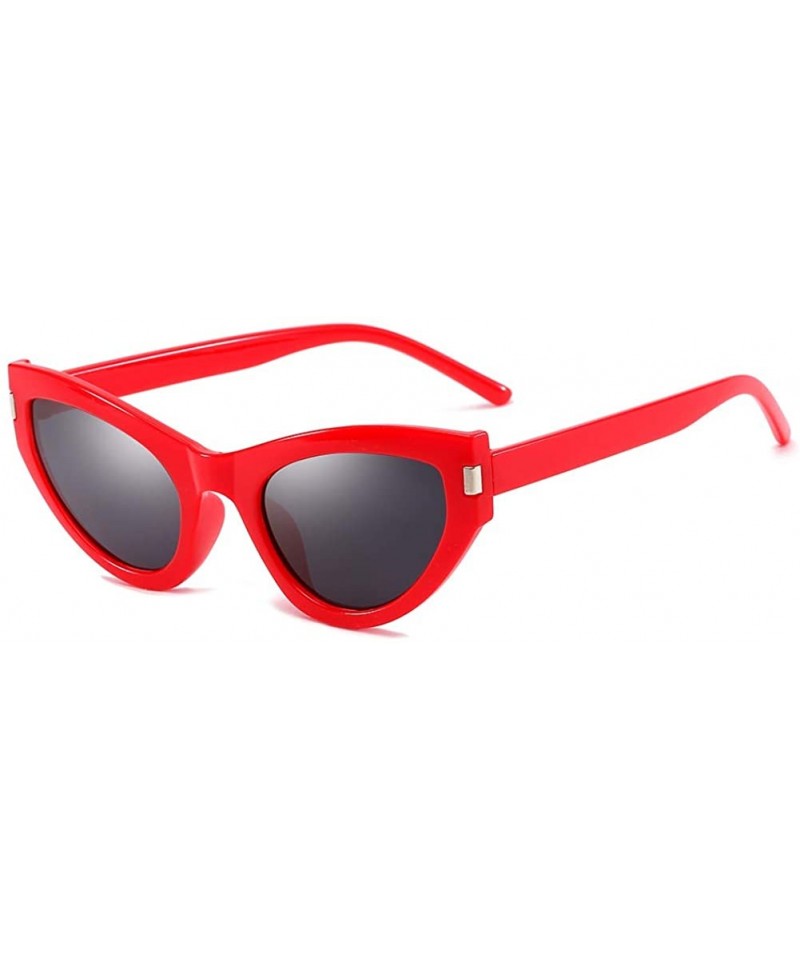 Oval Women Sunglasses Retro Black Grey Drive Holiday Oval Non-Polarized UV400 - Red Grey - CQ18R96ENXD $7.69