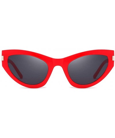 Oval Women Sunglasses Retro Black Grey Drive Holiday Oval Non-Polarized UV400 - Red Grey - CQ18R96ENXD $7.69