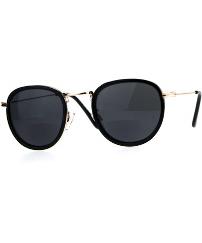 Round Retro Round Double Rim Bifocal Reading Sunglasses - Gold Black - C4180ZKQMMY $26.94