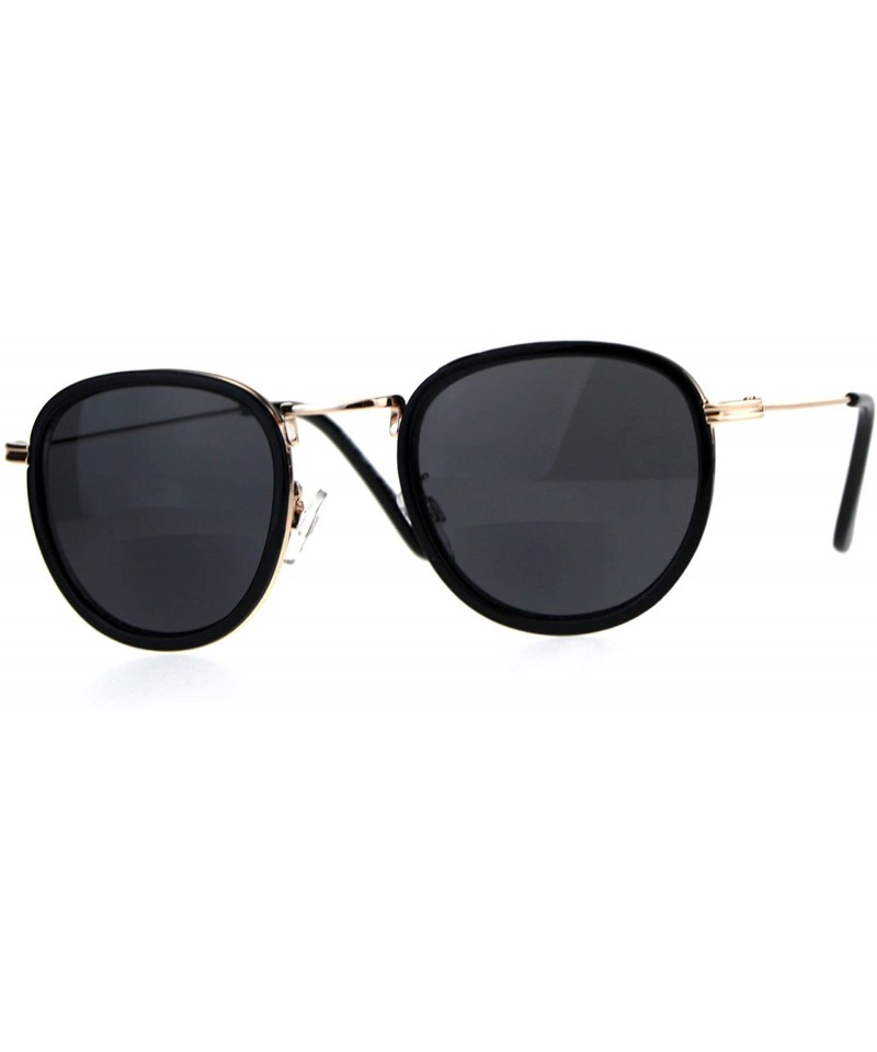 Round Retro Round Double Rim Bifocal Reading Sunglasses - Gold Black - C4180ZKQMMY $10.34