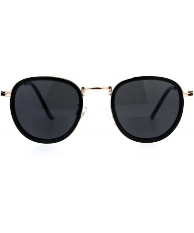 Round Retro Round Double Rim Bifocal Reading Sunglasses - Gold Black - C4180ZKQMMY $10.34