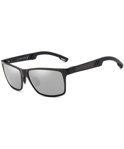 Rectangular Genuine adjustable sunglasses rectangular men polarized UV400 Ultra light Al-Mg - Black/Silver - C318QZYZO6K $61.76