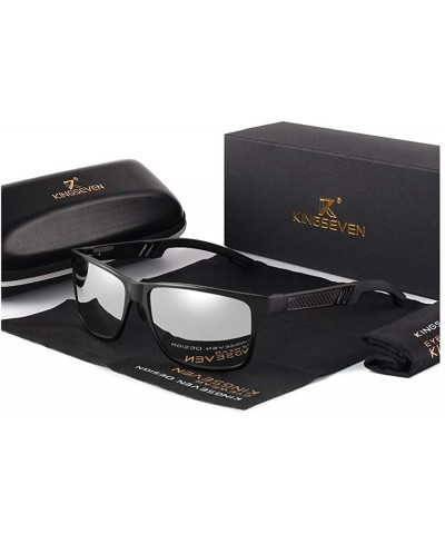 Rectangular Genuine adjustable sunglasses rectangular men polarized UV400 Ultra light Al-Mg - Black/Silver - C318QZYZO6K $29.68