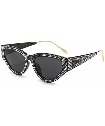 Cat Eye Exaggerated personality sunglasses and cat-eye sunglasses with diamonds - Black Frame Gray - C41999HYD02 $18.97