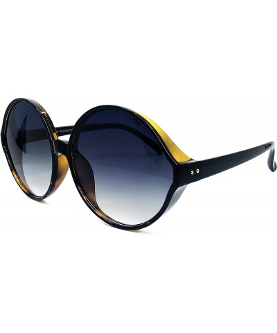 Oversized 7464 Premium Oversize XXL Women Round Retro Vintage Brand Style Sunglasses - Black Brown - C218DZZRNMG $12.01