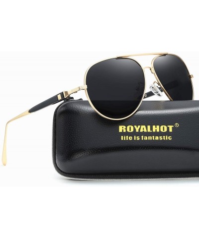 Aviator Polarized Sunglasses for Men Driving Travel UV Protection Aviator Frame - Gold Grey - CL18YCE7QMC $26.95
