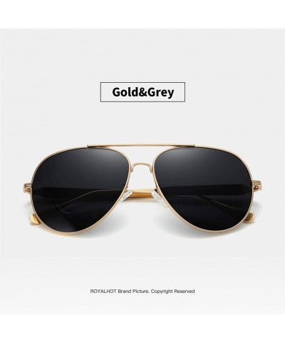 Aviator Polarized Sunglasses for Men Driving Travel UV Protection Aviator Frame - Gold Grey - CL18YCE7QMC $17.72