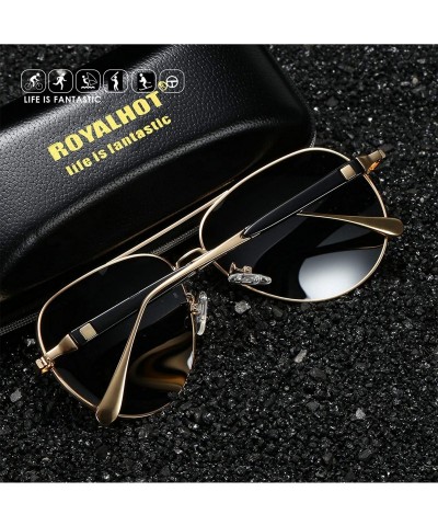 Aviator Polarized Sunglasses for Men Driving Travel UV Protection Aviator Frame - Gold Grey - CL18YCE7QMC $17.72