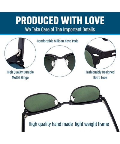 Round Stylish 80th Retro Unisex Polarized Sunglasses UV400 Classic Vintage Chic - Black Mat-green - C118DT03ZGA $17.52