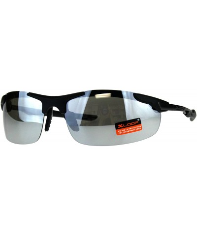 Wrap Xloop Sunglasses Mens Sports Fashon Half Rim Wrap Around UV 400 - Black (Silver Mirror) - CG18E2TK27G $11.62