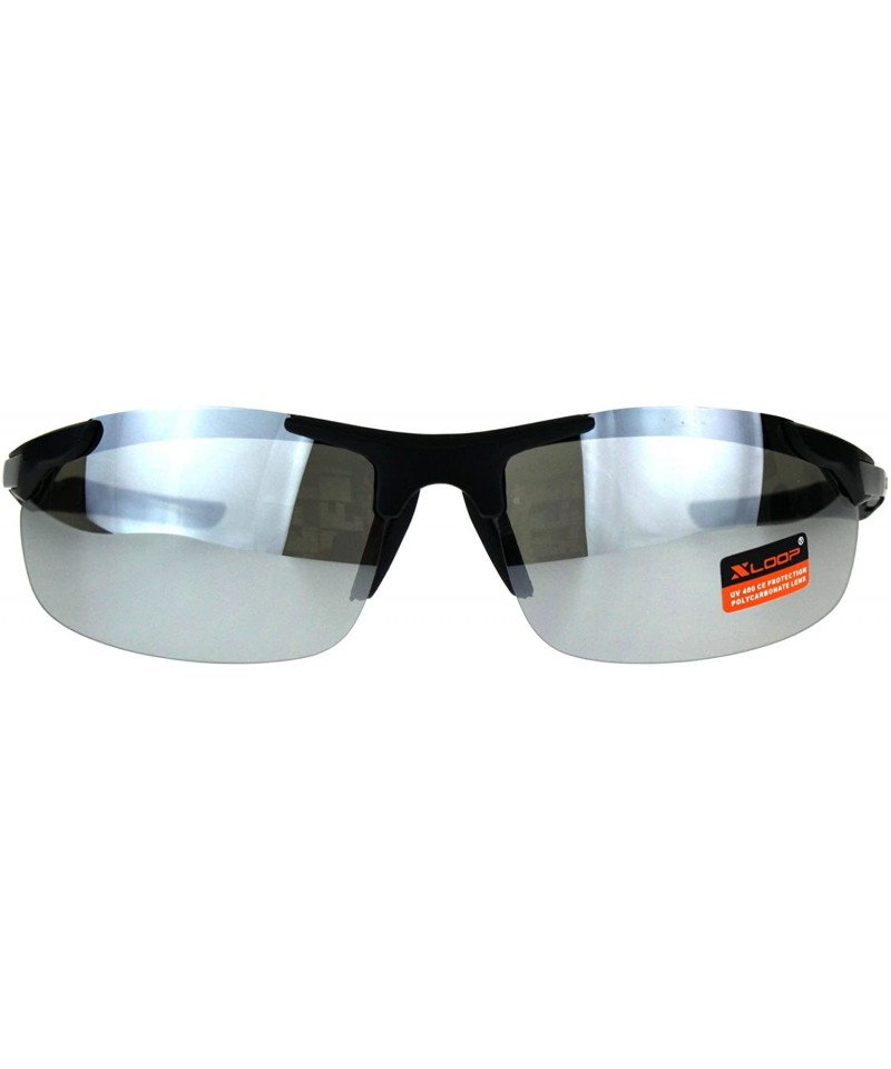 Xloop Sunglasses Mens Sports Fashon Half Rim Wrap Around UV 400 - Black  (Silver Mirror) - CG18E2TK27G