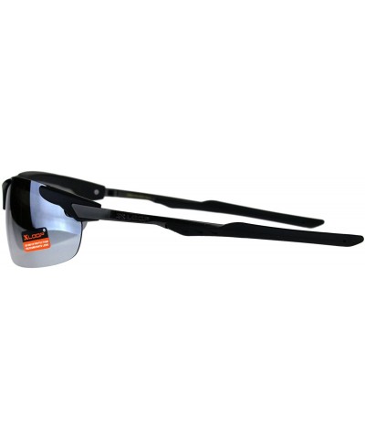 Wrap Xloop Sunglasses Mens Sports Fashon Half Rim Wrap Around UV 400 - Black (Silver Mirror) - CG18E2TK27G $11.62