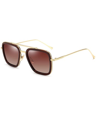 Shield Vintage Aviator Square Sunglasses for Men Women Gold Frame Retro Brand Designer Classic Tony Stark Sunglasses - CC18R5...