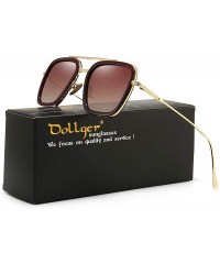 Shield Vintage Aviator Square Sunglasses for Men Women Gold Frame Retro Brand Designer Classic Tony Stark Sunglasses - CC18R5...