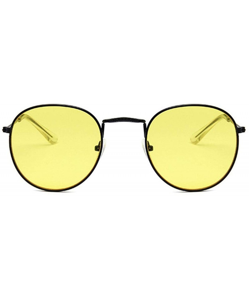 Round Women Men Retro Round Sunglasses Red Yellow Sun Glasses Alloy Frame Mirror Sunglass Shades - Yellow - CX197Y72YGT $49.40