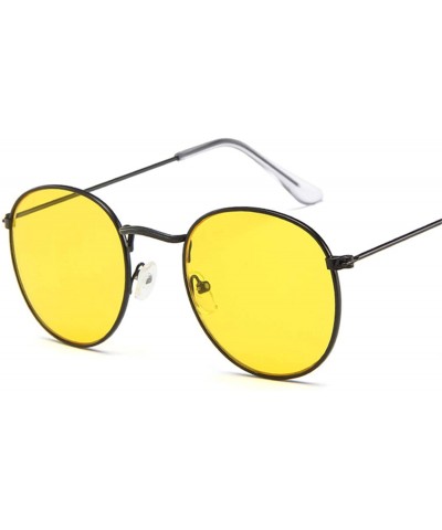 Round Women Men Retro Round Sunglasses Red Yellow Sun Glasses Alloy Frame Mirror Sunglass Shades - Yellow - CX197Y72YGT $28.42