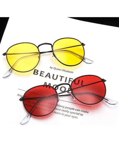 Round Women Men Retro Round Sunglasses Red Yellow Sun Glasses Alloy Frame Mirror Sunglass Shades - Yellow - CX197Y72YGT $49.40