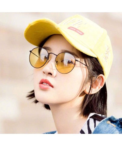 Round Women Men Retro Round Sunglasses Red Yellow Sun Glasses Alloy Frame Mirror Sunglass Shades - Yellow - CX197Y72YGT $28.42